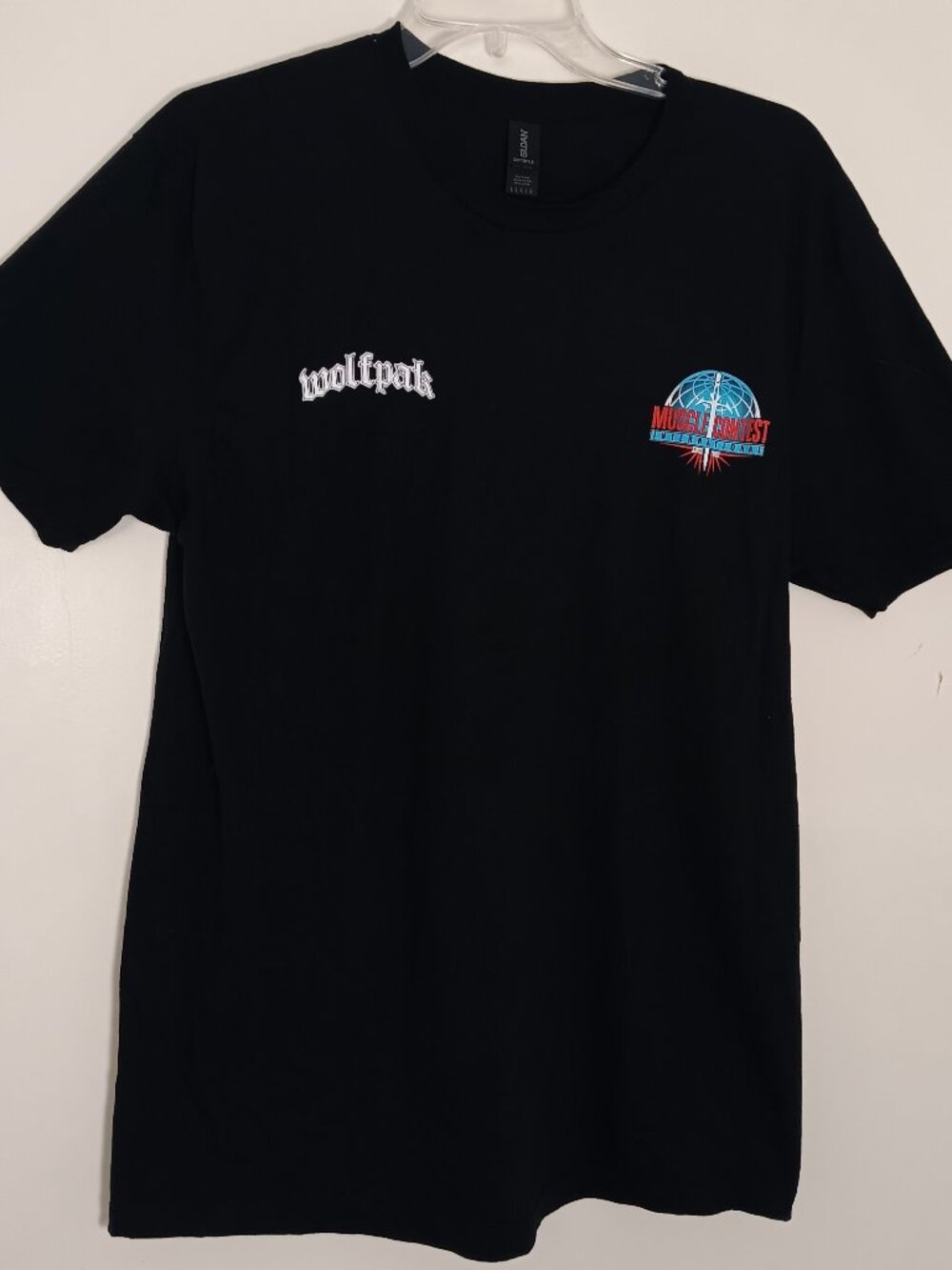 Wolf pak muscle contest international graphic Tshirt mens large black gildan